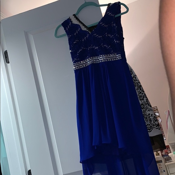 macy's blue high low dress